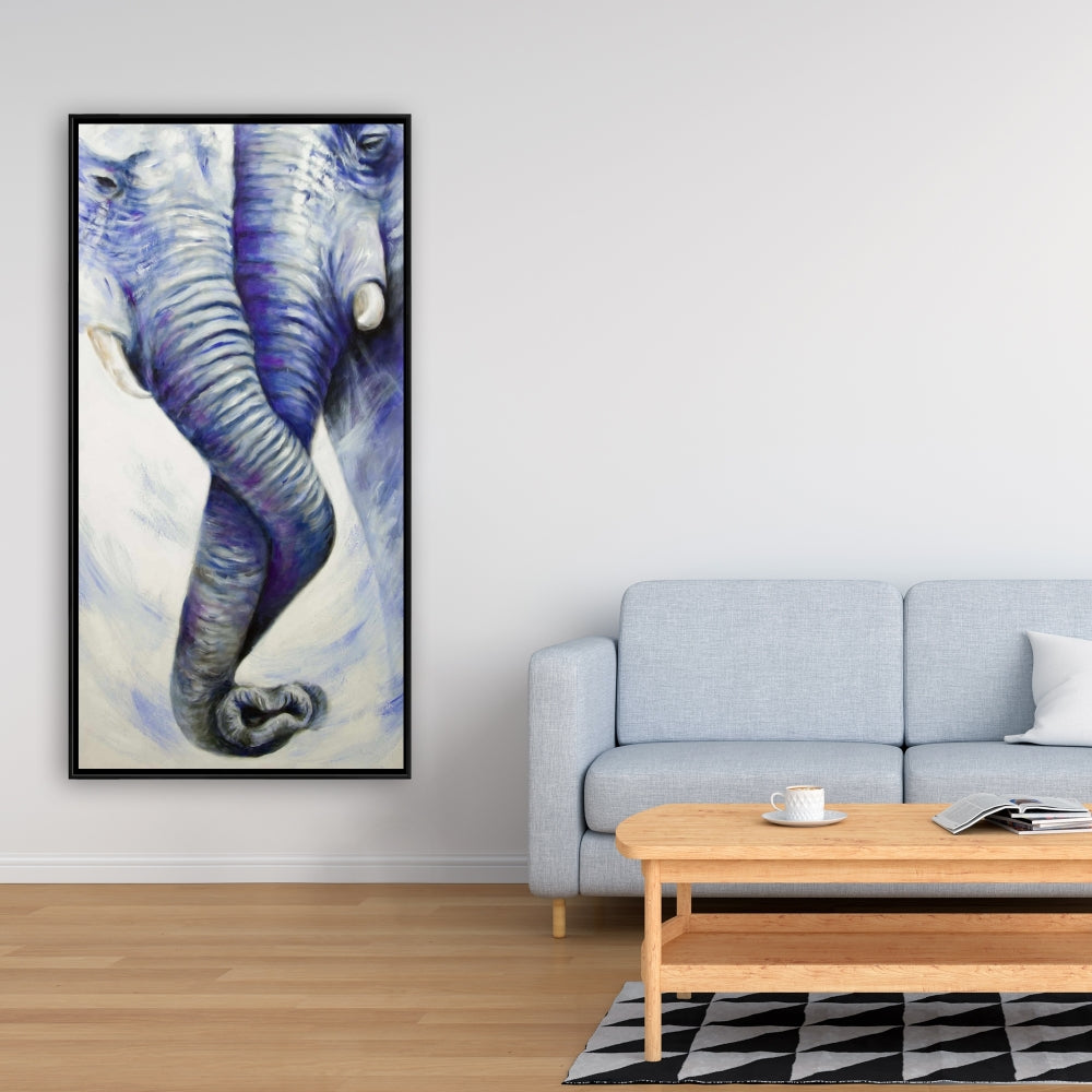 Blue Bedroom Decor | Romantic Elephant Couple Canvas Art