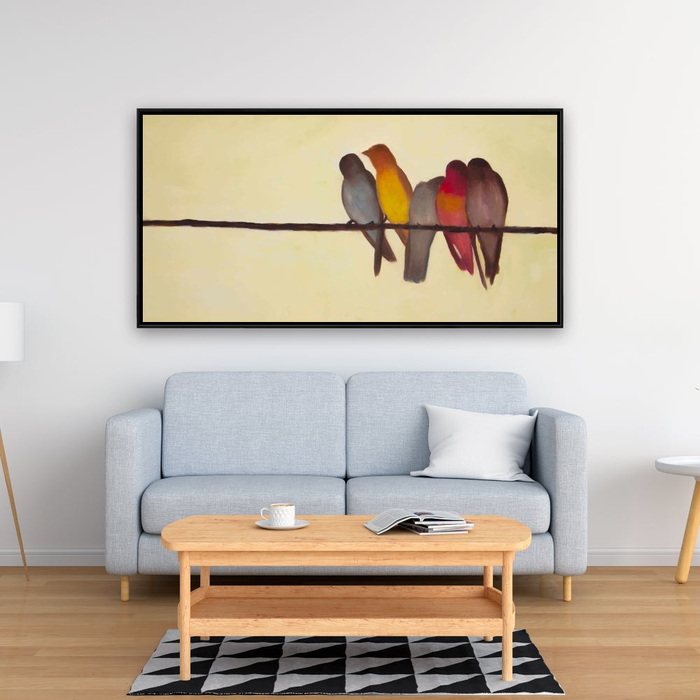 Five Birds on a Branch | Contemporary Canvas for Bedroom Decor