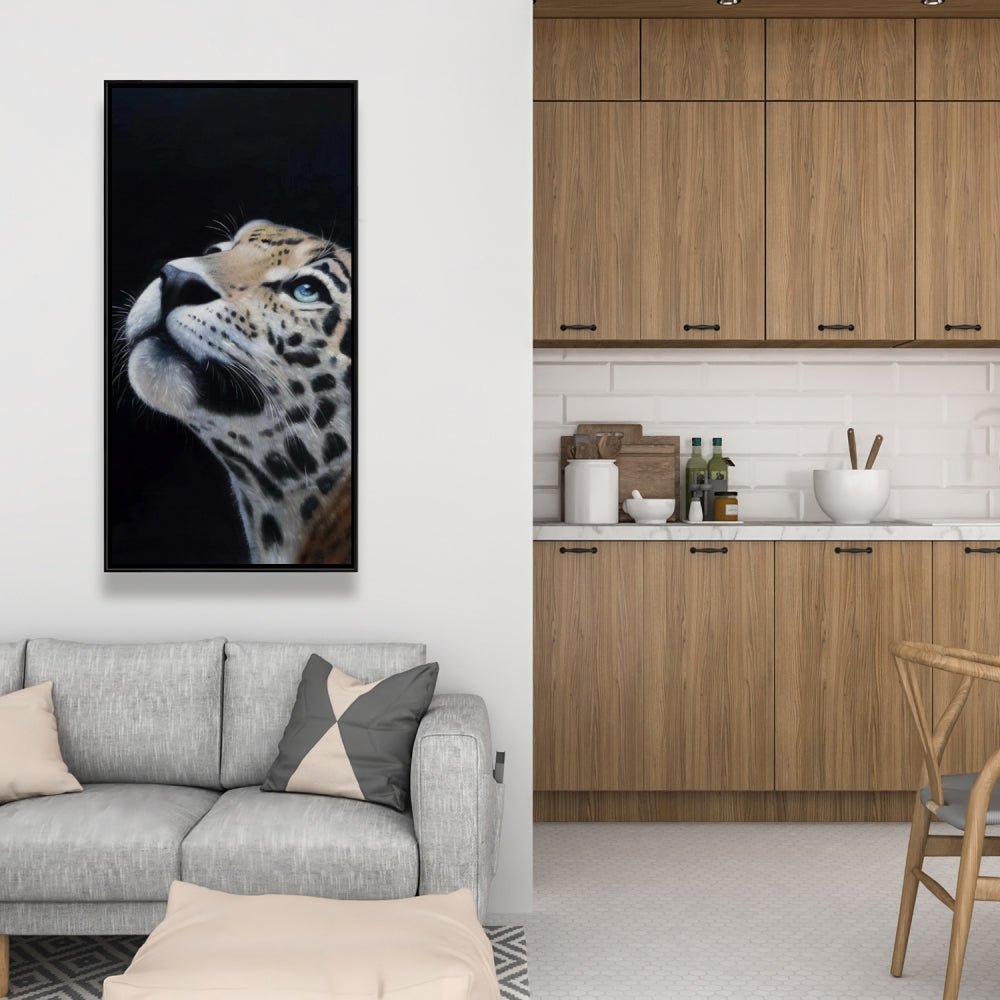 Realistic Leopard Face | African White Framed Canvas Decor