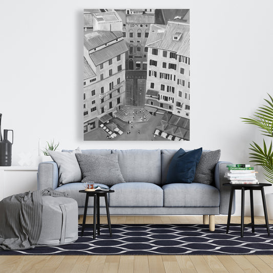 Toile monochrome de la ville de Sienne | Décoration de chambre | Art italien