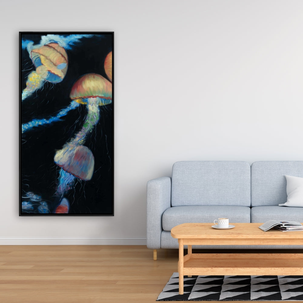 Colorful Jellyfish Canvas | Blue Bedroom Animals Decor