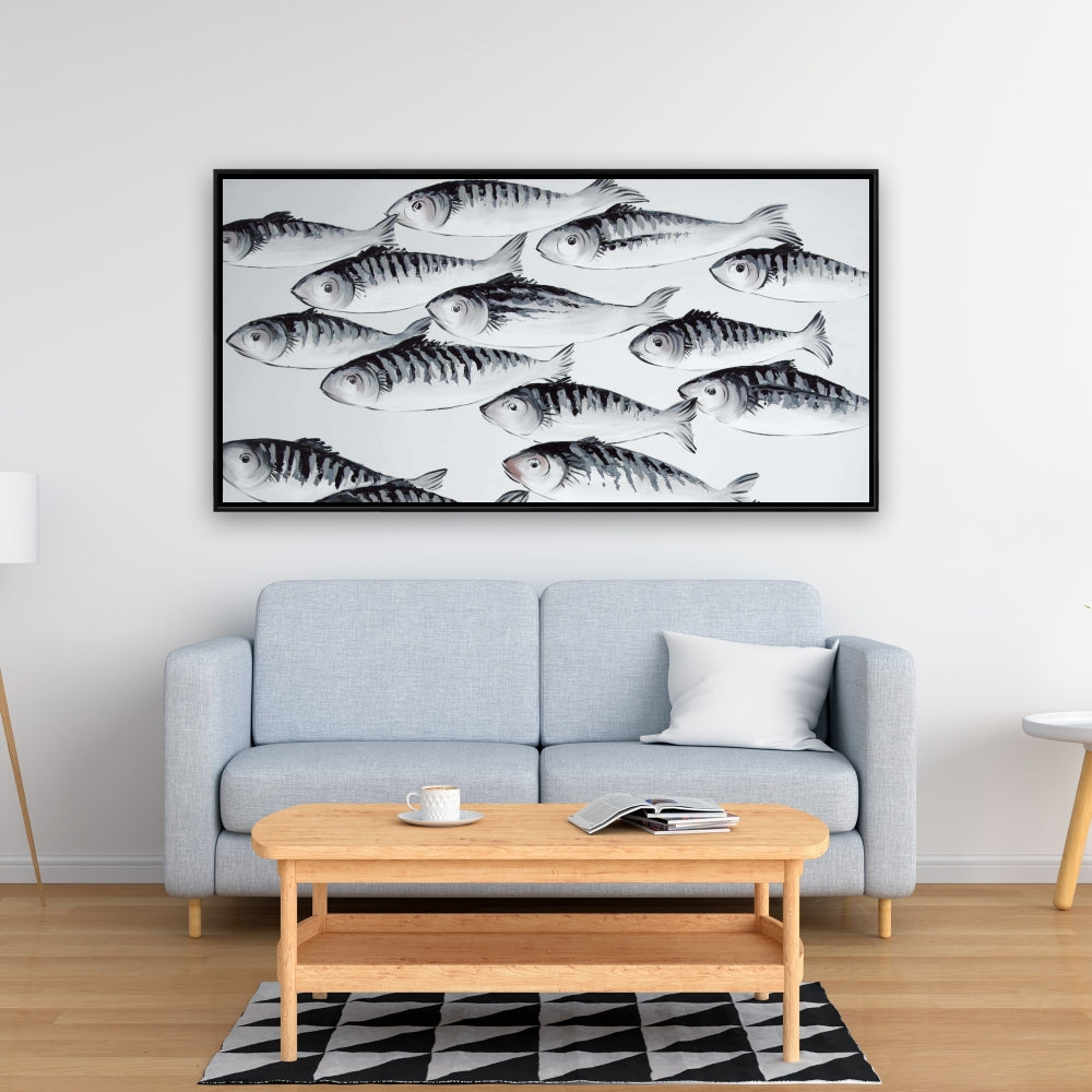 White Bedroom Canvas - Gray School of Fish | Home Decor Art