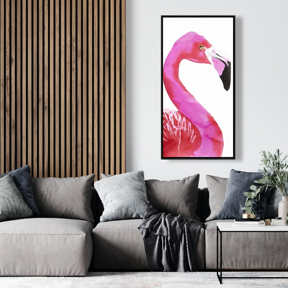 Watercolor Proud Flamingo Profile | Pink Framed Canvas Decor