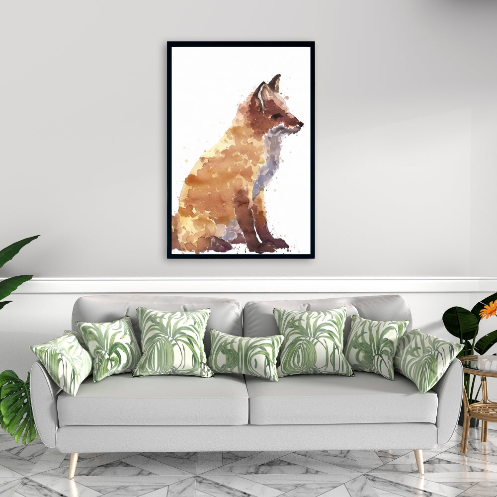 Décoration de salon scandinave | Toile encadrée marron représentant un renard roux