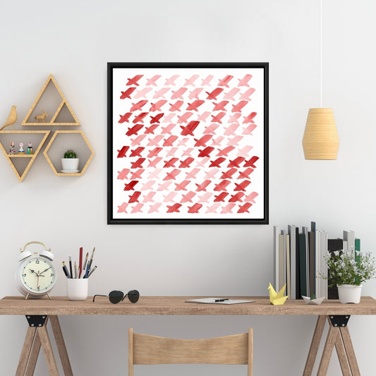 Red Bedroom Canvas | X Red Pattern Framed Art for Home Decor