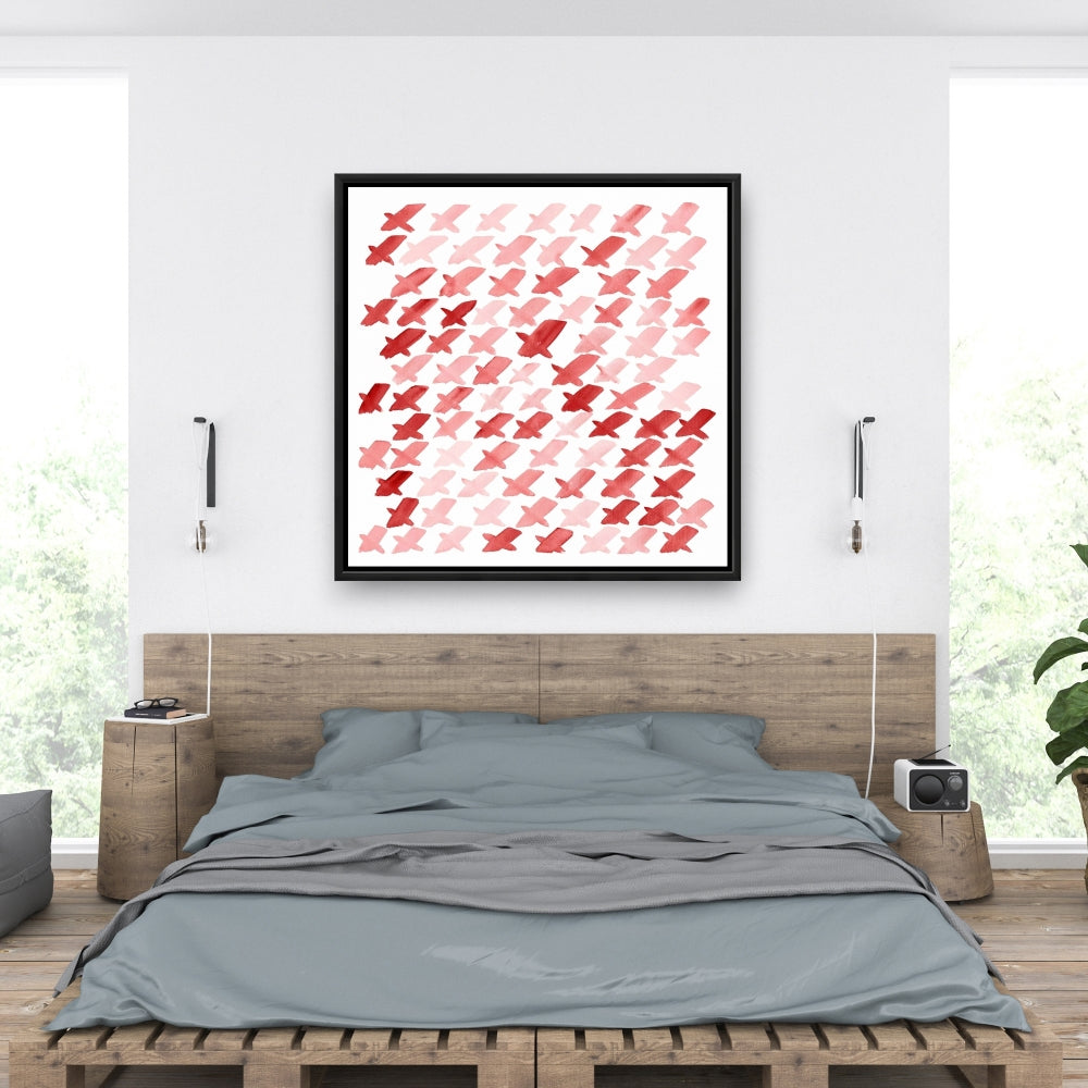 Red Bedroom Canvas | X Red Pattern Framed Art for Home Decor