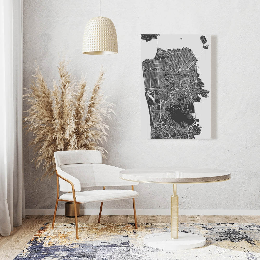 Plan de la ville de San Francisco – Toile grise pour décoration intérieure