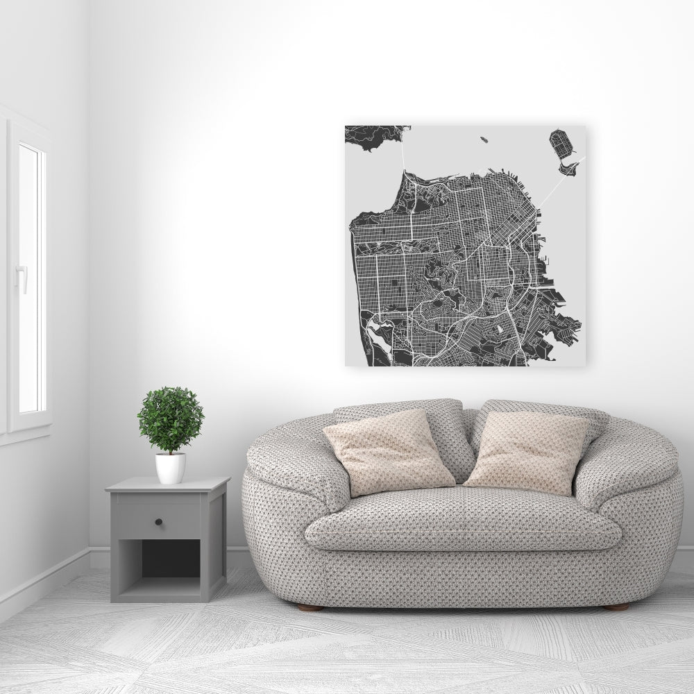 Plan de la ville de San Francisco – Toile grise pour décoration intérieure