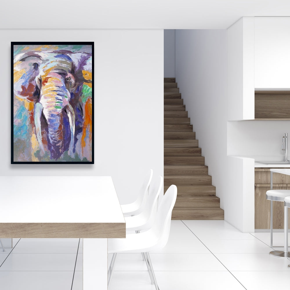Éléphant aux couleurs pastel | Toile décorative violette pour chambre à coucher