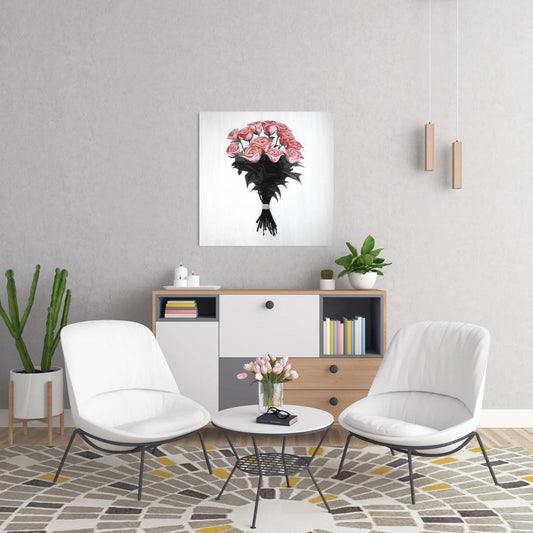 Toile romantique avec roses corail | Décoration florale et botanique pour la maison