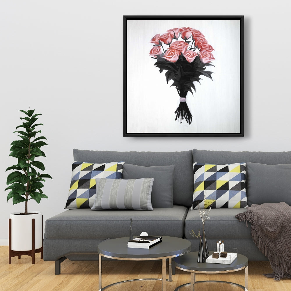 Bouquet of Coral Roses Canvas - Romantic Bedroom Wall Art