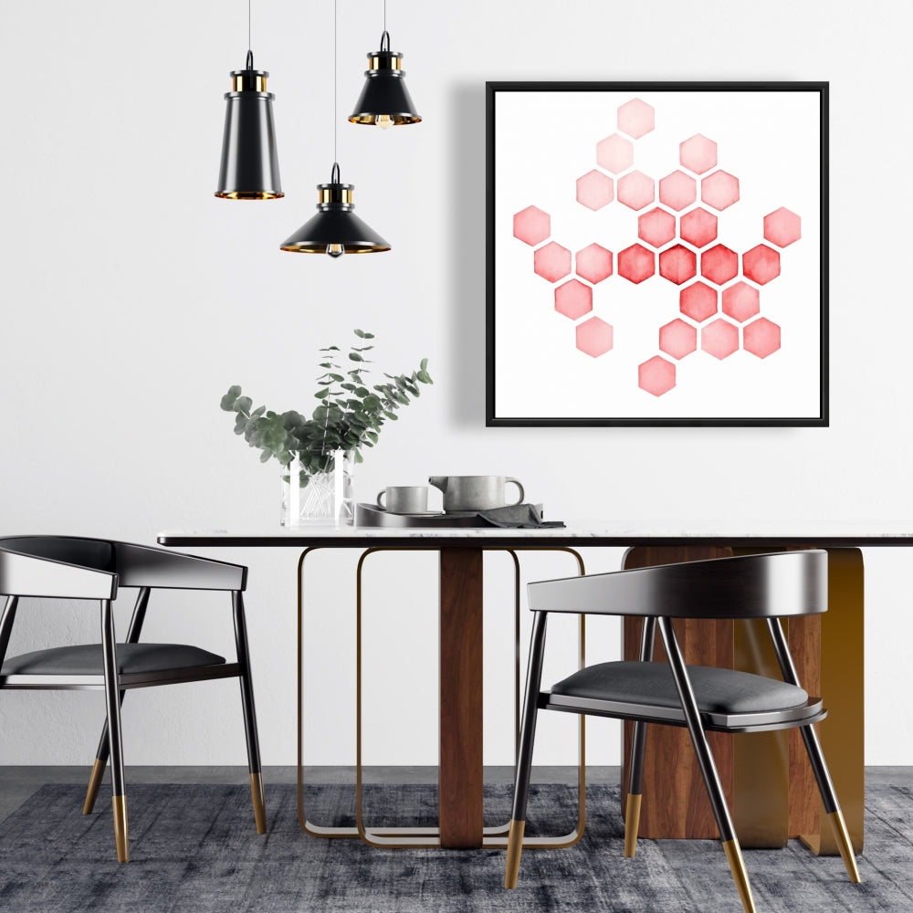 Toile abstraite rouge Alvéoles | Motif encadré pour décoration d'intérieur