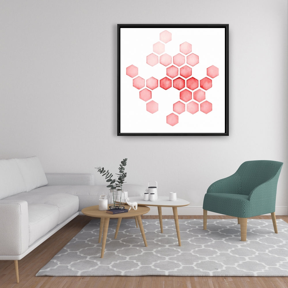 Toile abstraite rouge Alvéoles | Motif encadré pour décoration d'intérieur