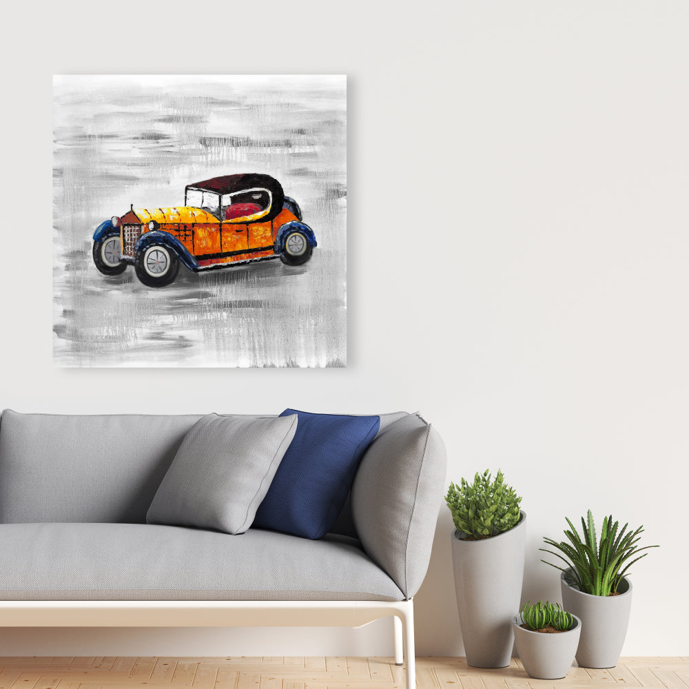 Yellow Vintage Car Toy Canvas - Bedroom Decor Wall Art