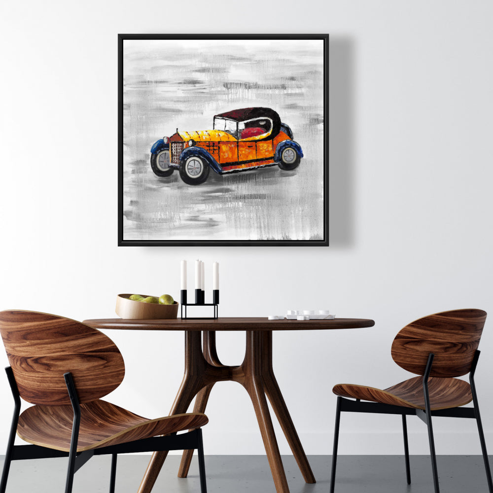 Gray Bedroom Canvas - Yellow Vintage Car Toy Framed Art Decor