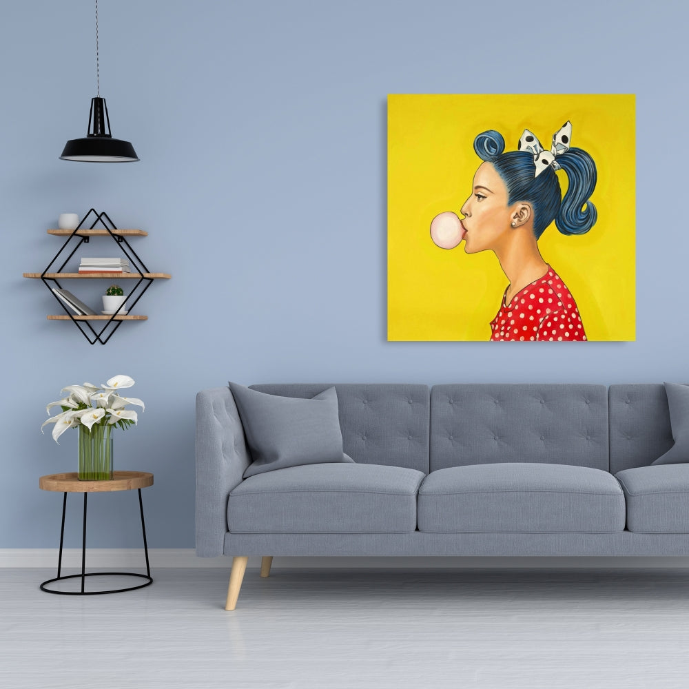 Retro Woman Blue Figurative Canvas | Home Decor Art