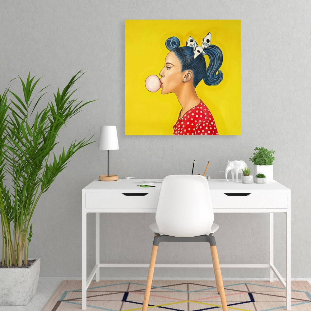 Retro Woman Blue Figurative Canvas | Home Decor Art