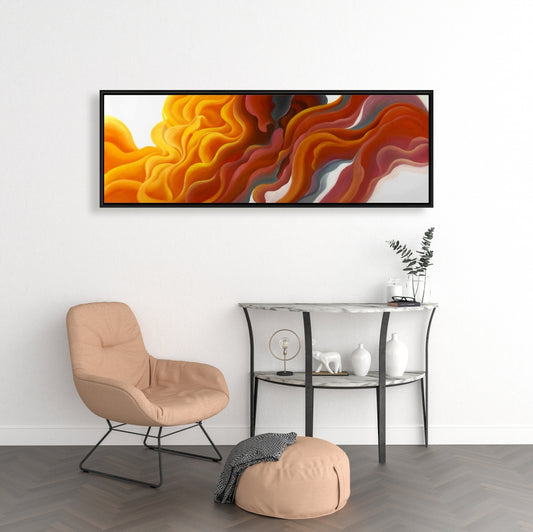 Toile abstraite colorée orange fumée pour salon - Décoration d'intérieur