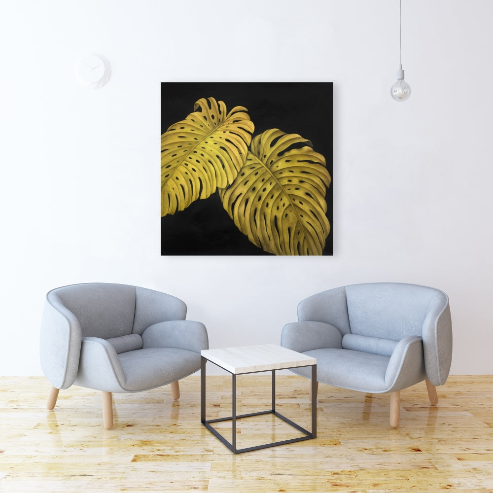 Gold Monstera Botanical Canvas | Exotic Bedroom Wall Decor