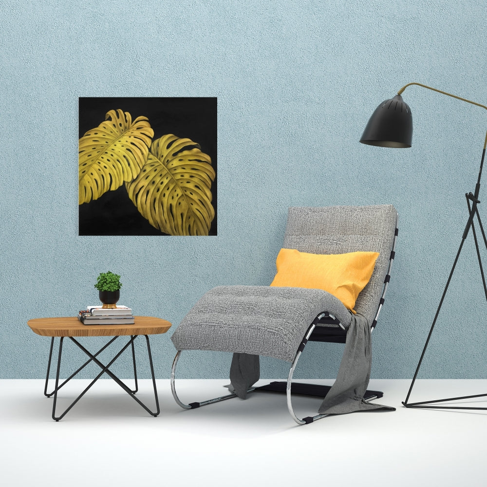 Gold Monstera Botanical Canvas | Exotic Bedroom Wall Decor
