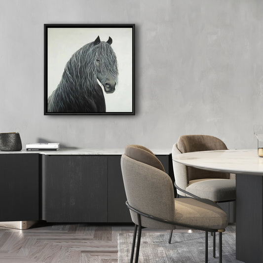 Toile encadrée « Cheval sauvage » | Décor animaux de la ferme noirs