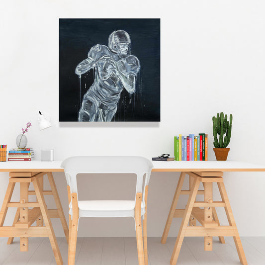 Football Player Canvas | Blue Bedroom Sports Decor Wall Art