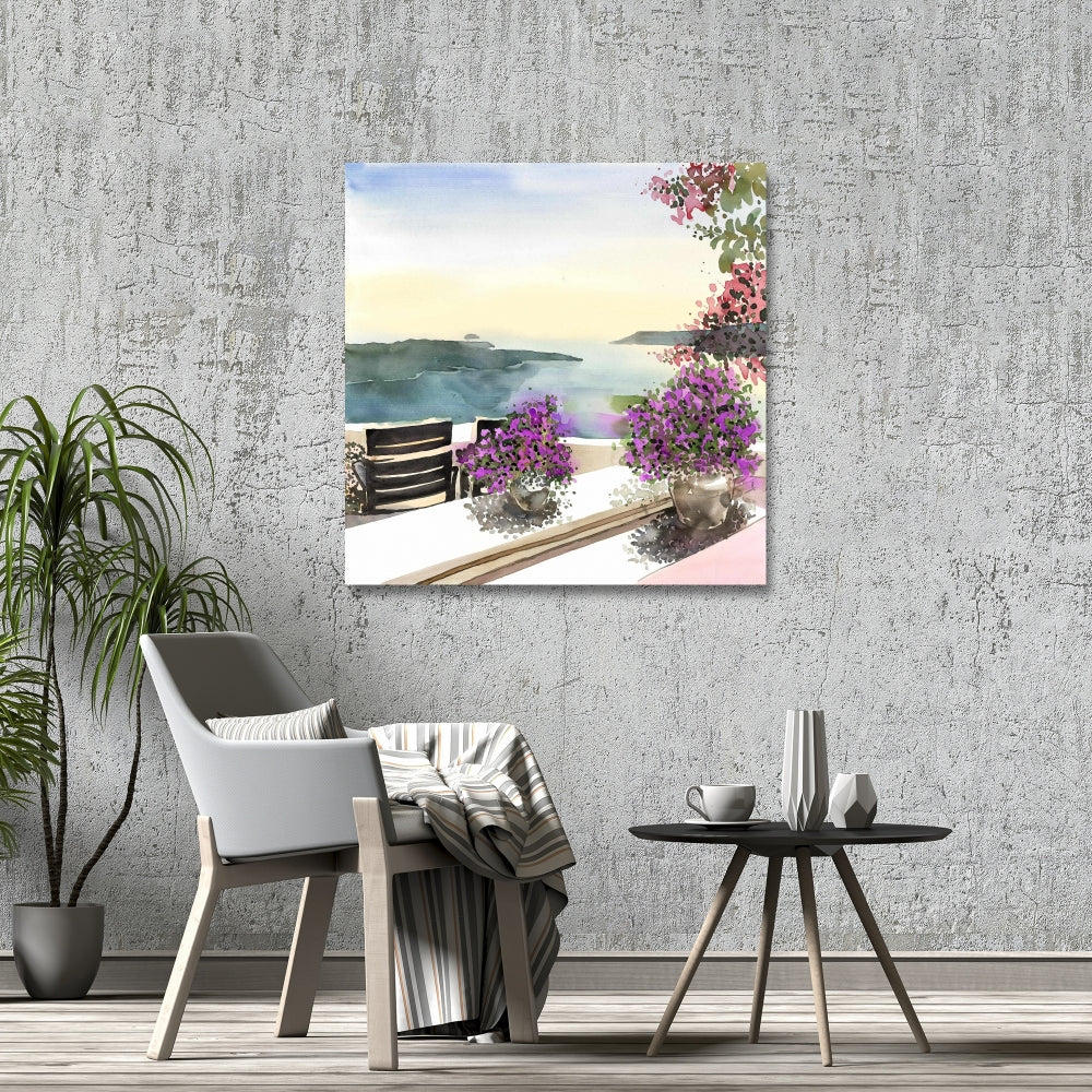 Toile côtière bleue illustrative - Décor avec vue sur la mer Méditerranée