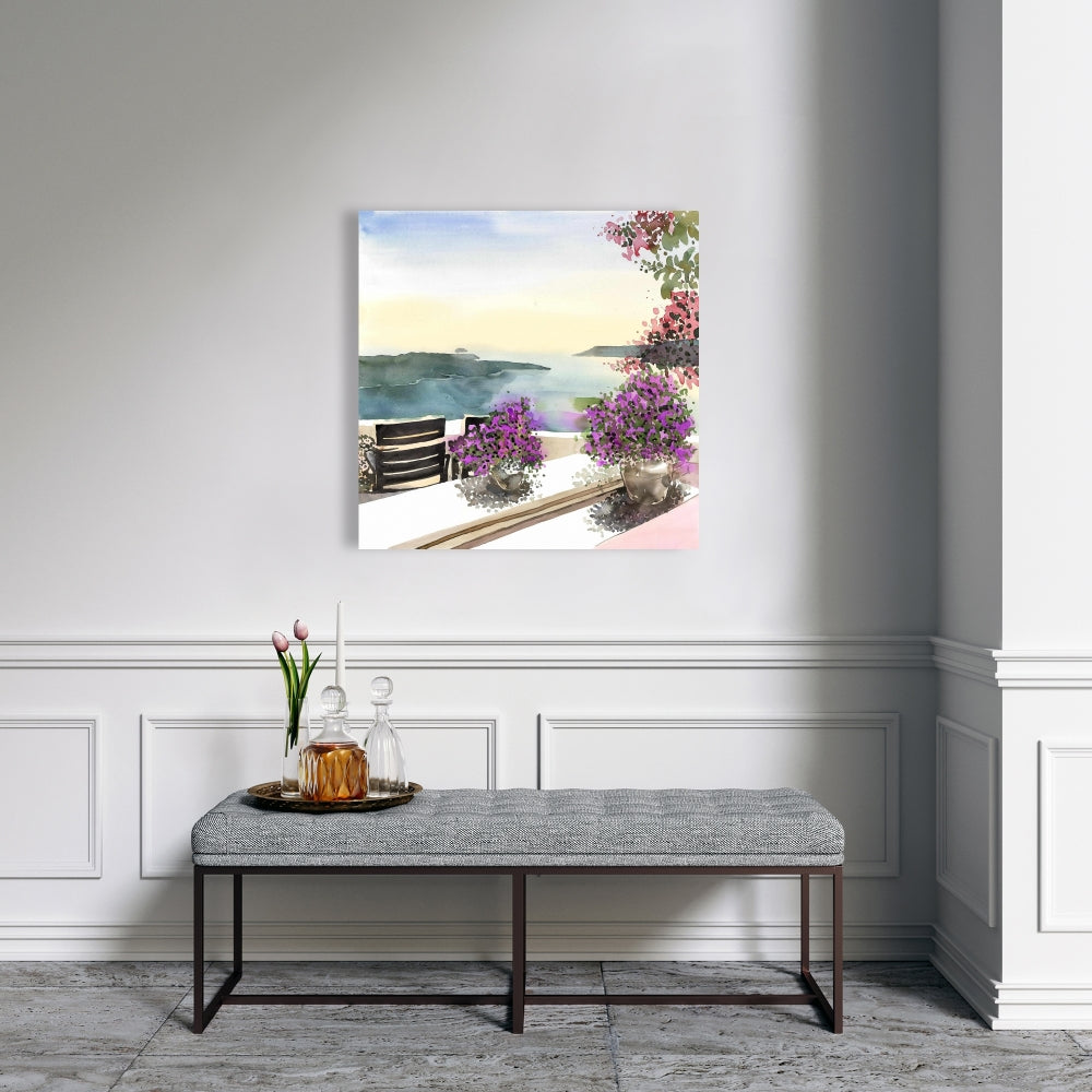 Toile côtière bleue illustrative - Décor avec vue sur la mer Méditerranée