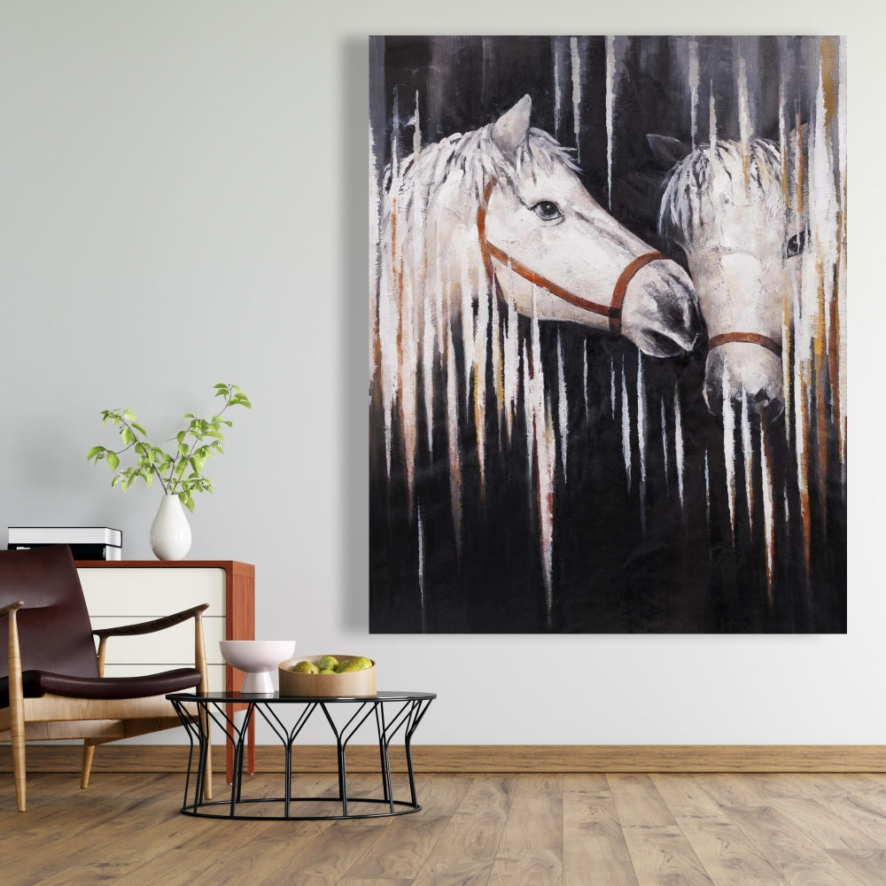 Two White Horses Kissing Canvas - Farm Animal Bedroom Decor