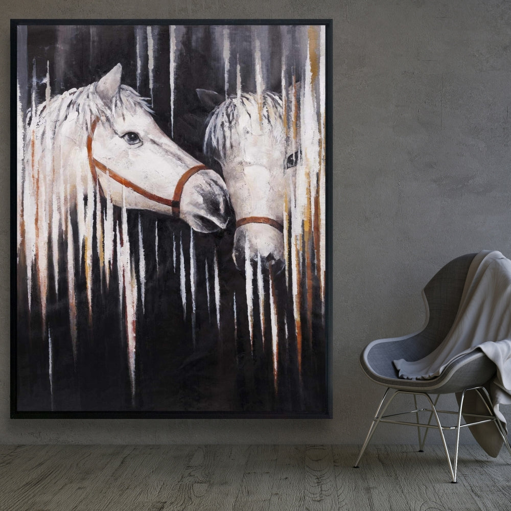 Toile représentant deux chevaux blancs s'embrassant – Décoration d'intérieur élégante