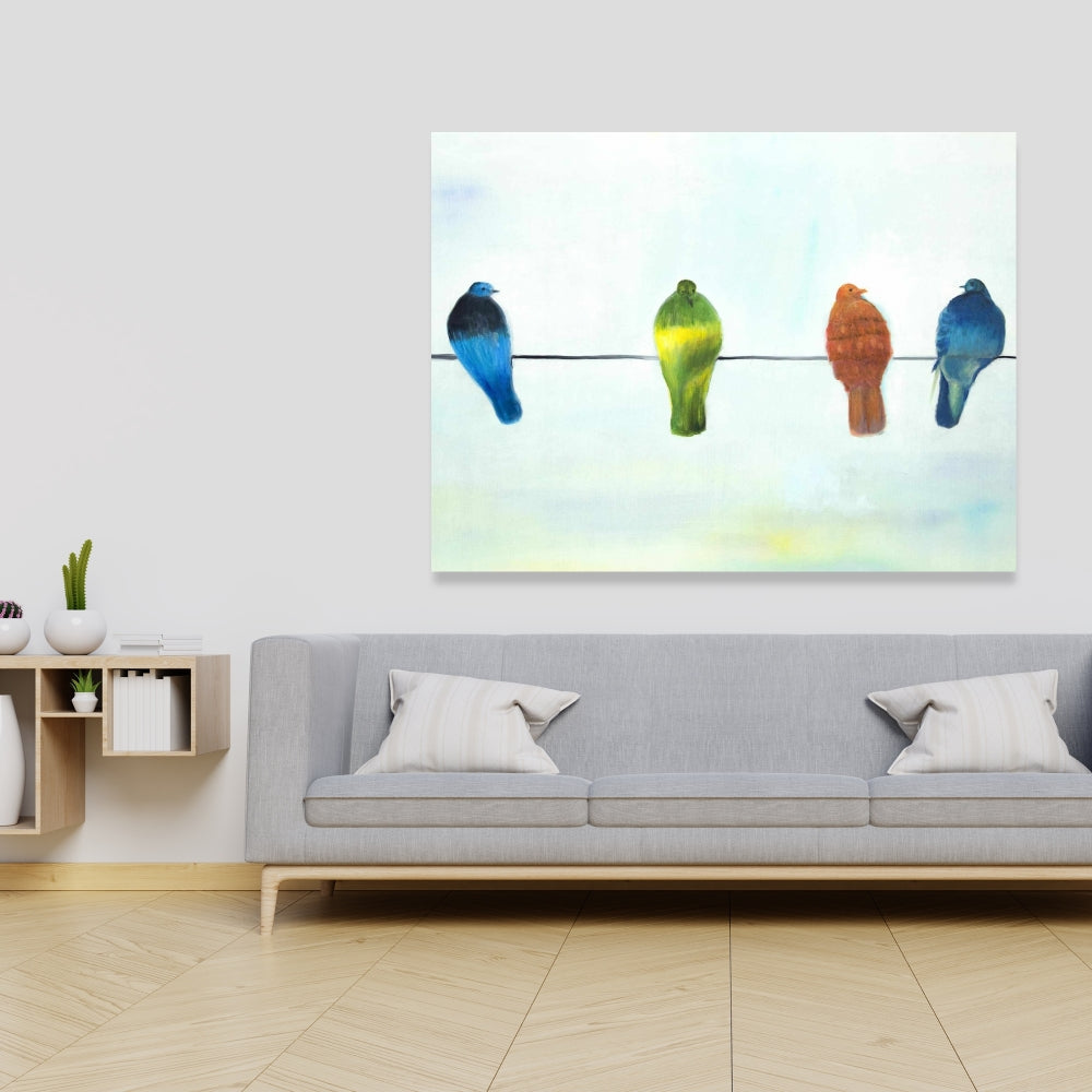 Perched Abstract Birds | Blue Canvas Art | Home Decor