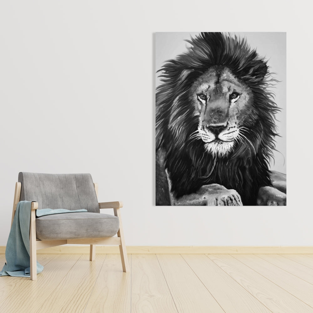 Lion King Monochrome Canvas | Feline Artwork for Home Decor