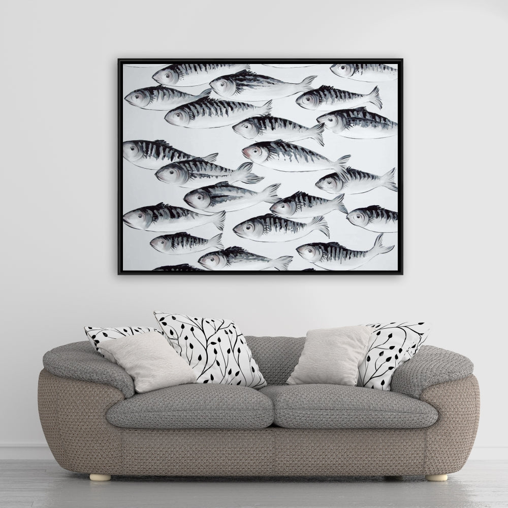 White Bedroom Canvas - Gray School of Fish | Home Decor Art