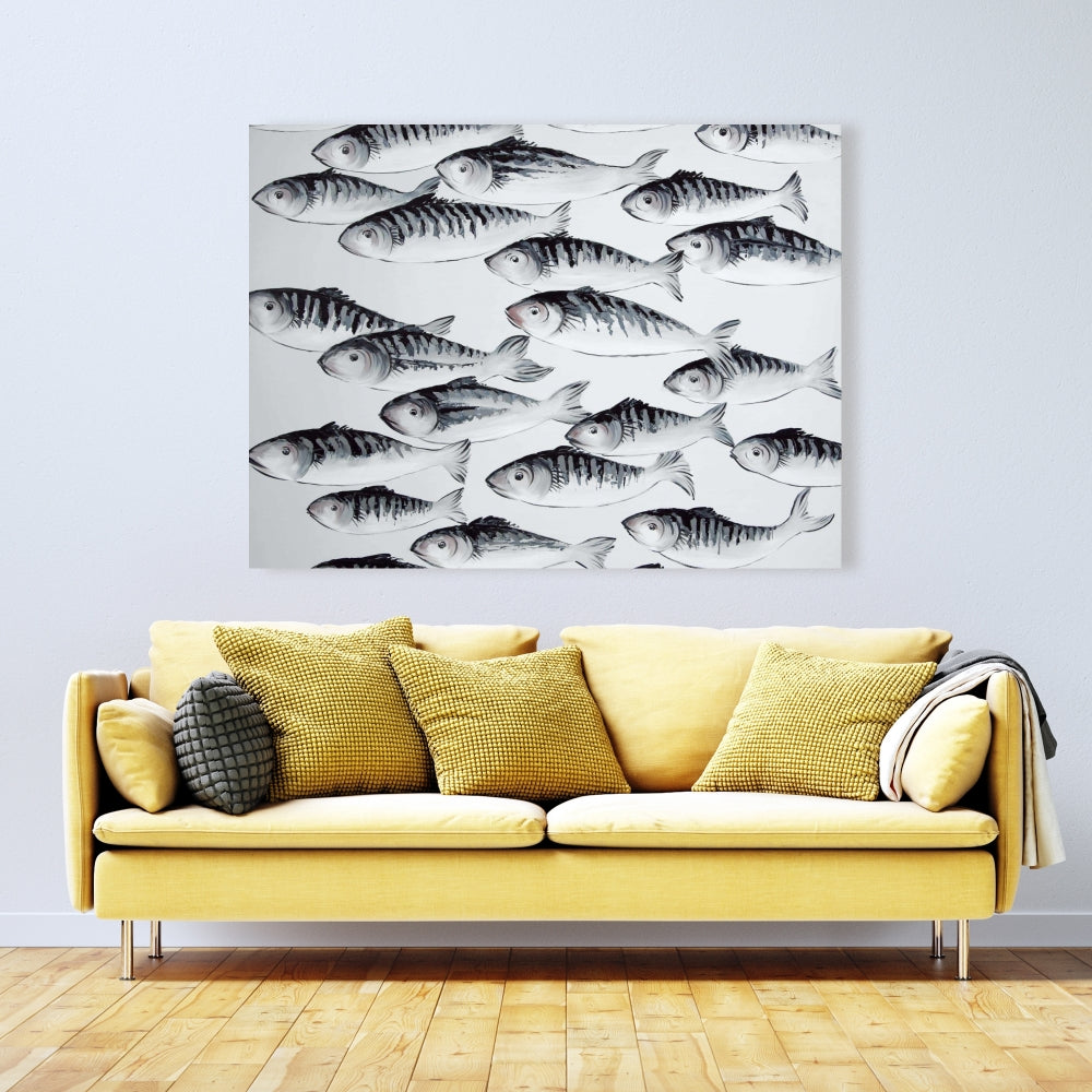 Gray School of Fish Canvas - Aquatic Home Decor Wall Art