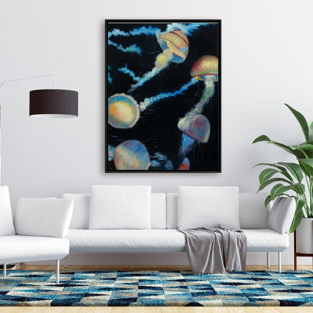 Colorful Jellyfish Canvas | Blue Bedroom Animals Decor