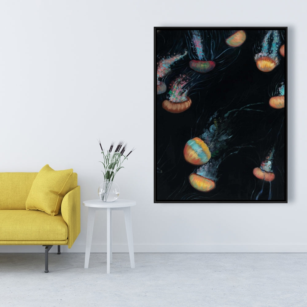 Colorful Jellyfish Canvas | Bedroom Decor | Marine Aquatic Art
