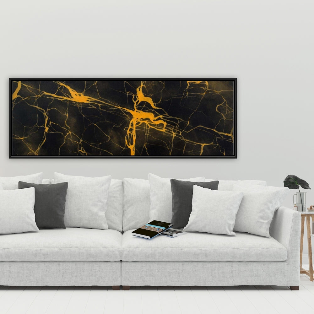 Yellow Livingroom Canvas - Black and Gold Marble Texture Decor