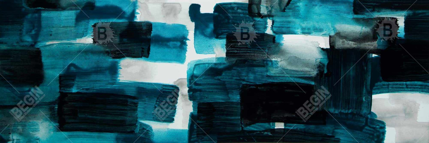 Pattern Blue Framed Canvas | Turquoise and Gray Squares Decor