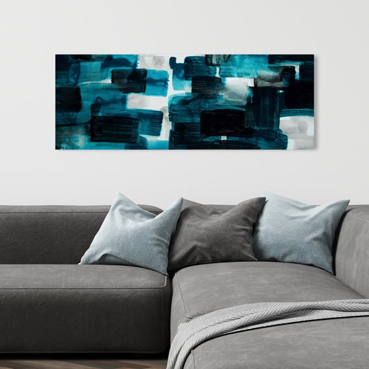 Turquoise and Gray Squares Canvas - Abstract Blue Home Decor