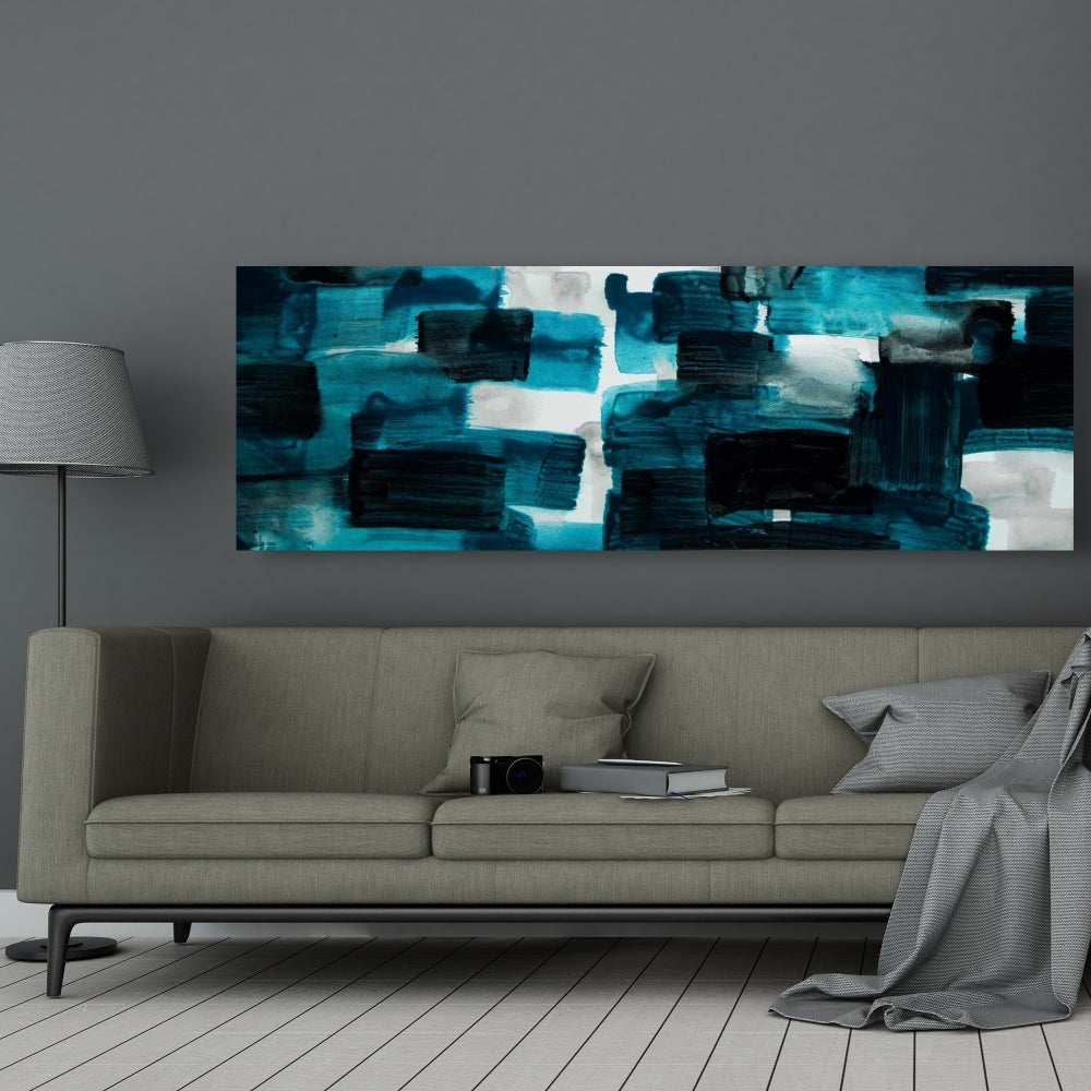 Turquoise and Gray Squares Canvas - Abstract Blue Home Decor