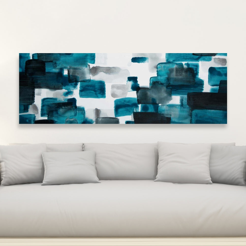 Turquoise and Gray Shapes Canvas - Blue Bedroom Decor Art