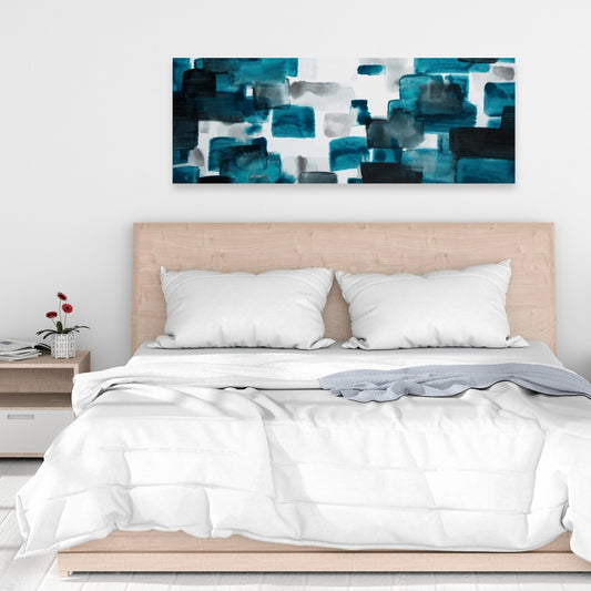 Turquoise and Gray Shapes Canvas - Blue Bedroom Decor Art