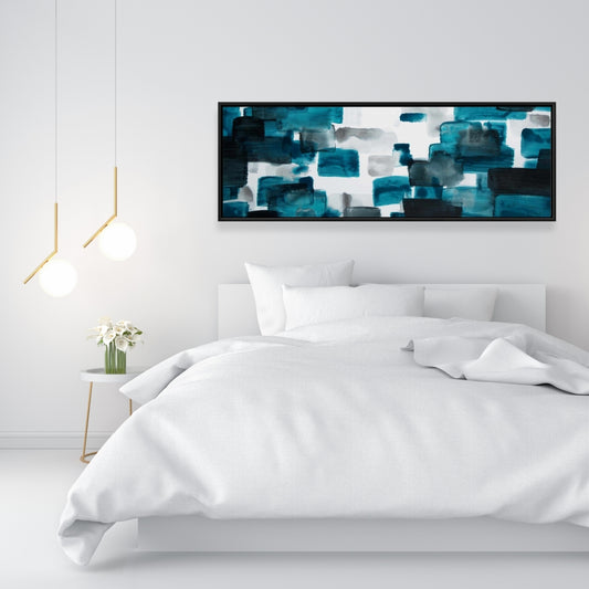 Pattern Bedroom Blue Framed Canvas - Turquoise and Gray Shapes