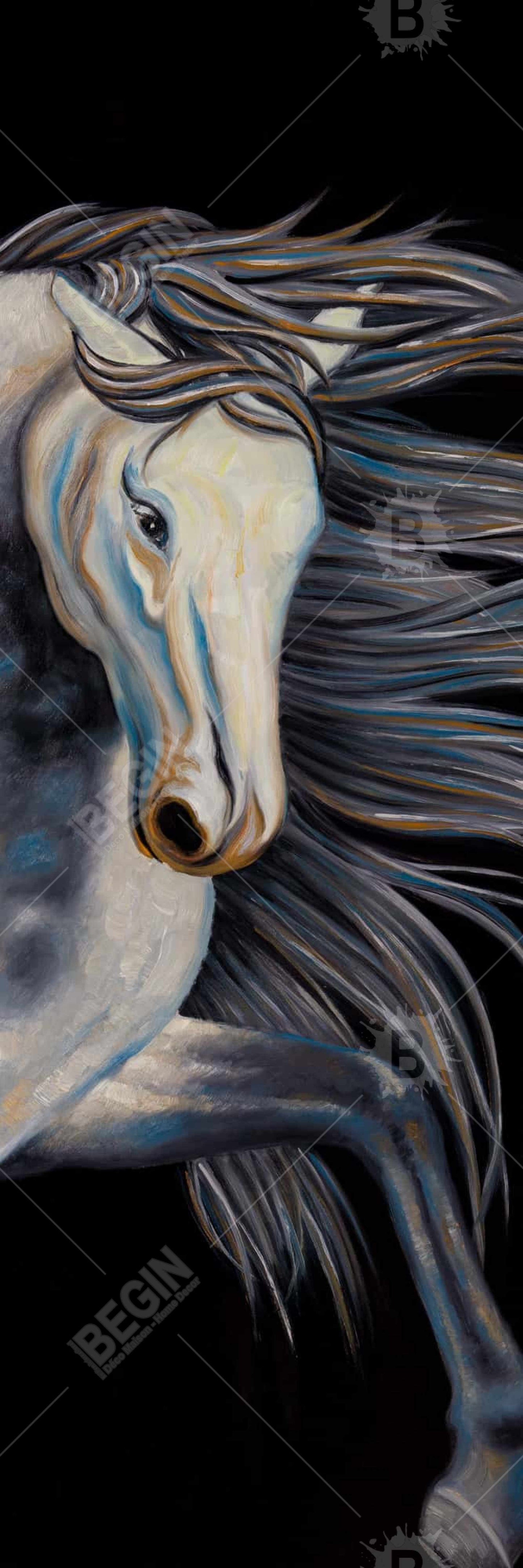 Abstract Horse Canvas - Blue Western Framed Farm Decor