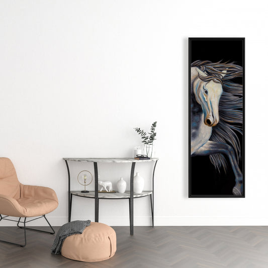 Toile abstraite représentant un cheval - Décoration de ferme encadrée Western bleue