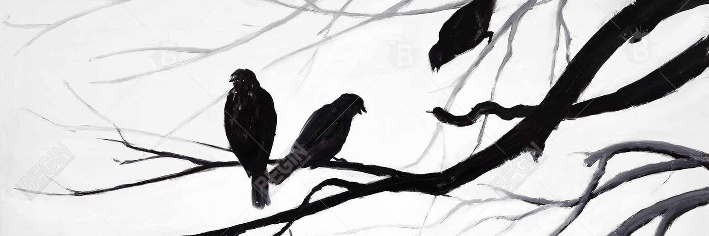 Silhouette of Birds White Canvas - Bedroom Trees Wall Art