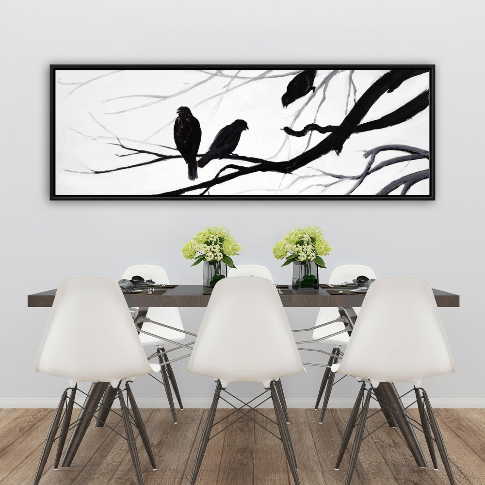 Silhouette of Birds | White Framed Canvas for Bedroom Decor