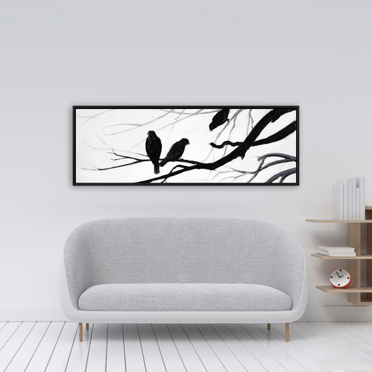 Silhouette d'oiseaux | Toile encadrée blanche pour décoration de chambre