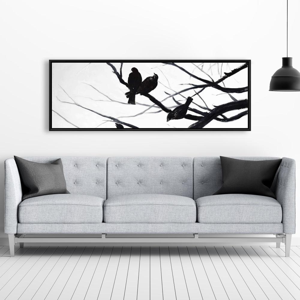 Birds and Branches Silhouette Canvas | Animal Trees Wall Art