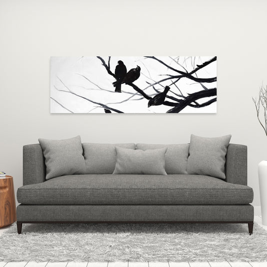 Birds and Branches Silhouette Canvas | Monochrome Trees Decor